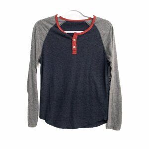 Girls Blue Gray Henley Shirt Long Sleeve Colorblock Round Neck Pullover Size S